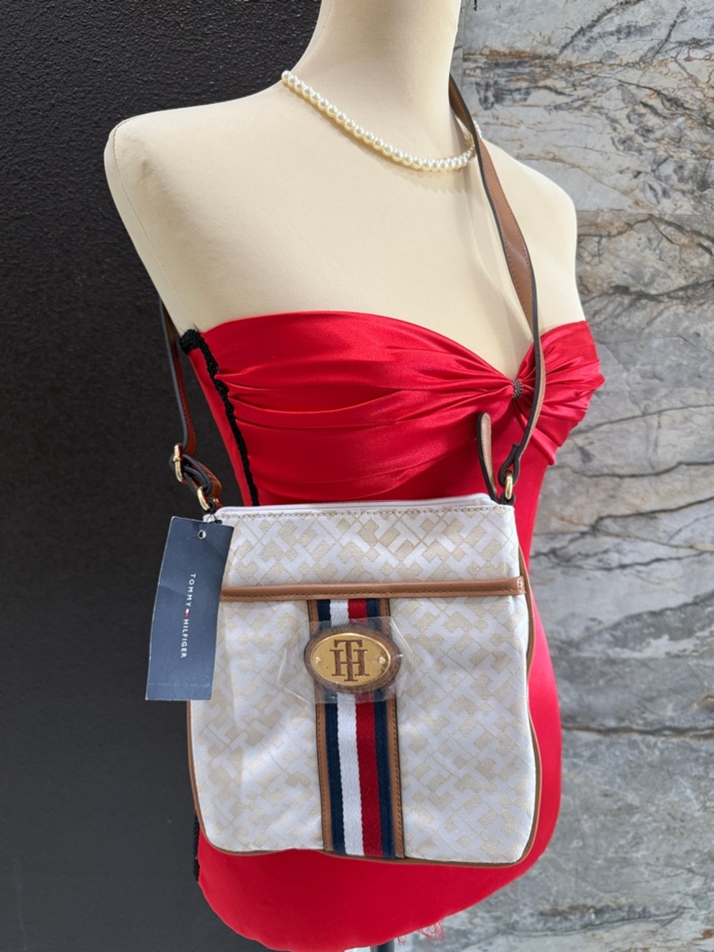 Tommy Hilfiger Cream Crossbody with Signature Red-White-Blue Stripe